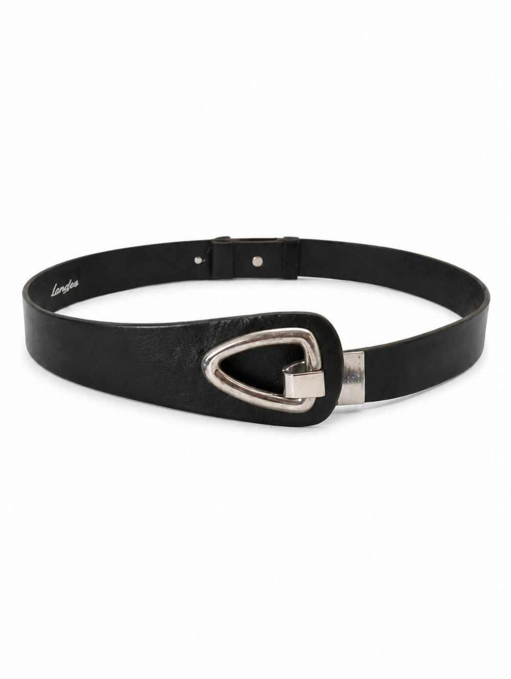 Vintage Landes Black Leather Waist Belt S, Silver Buckle, Minimalist, Y2k
